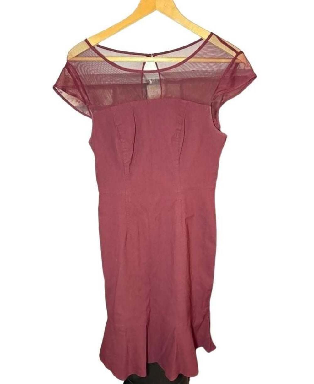 Adrianna Papell Burgundy Illusion Cap Sleeve Midi Dress